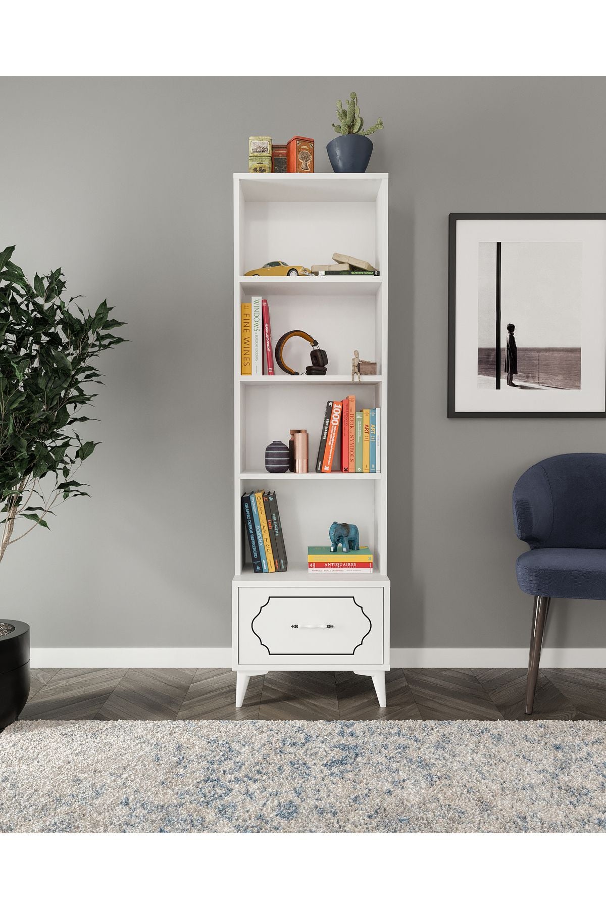 Hayal Modern Çekmeceli MDF Kitaplık Beyaz - Tamamı 1. Kalite Mdf