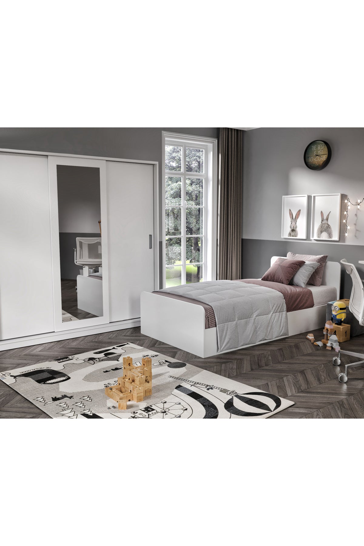 Anemon 3 Parçalı Tek Kişilik Mdf Genç Odası Takımı - Tamamı 1. Kalite Mdf Gardrop, Masa, Karyola