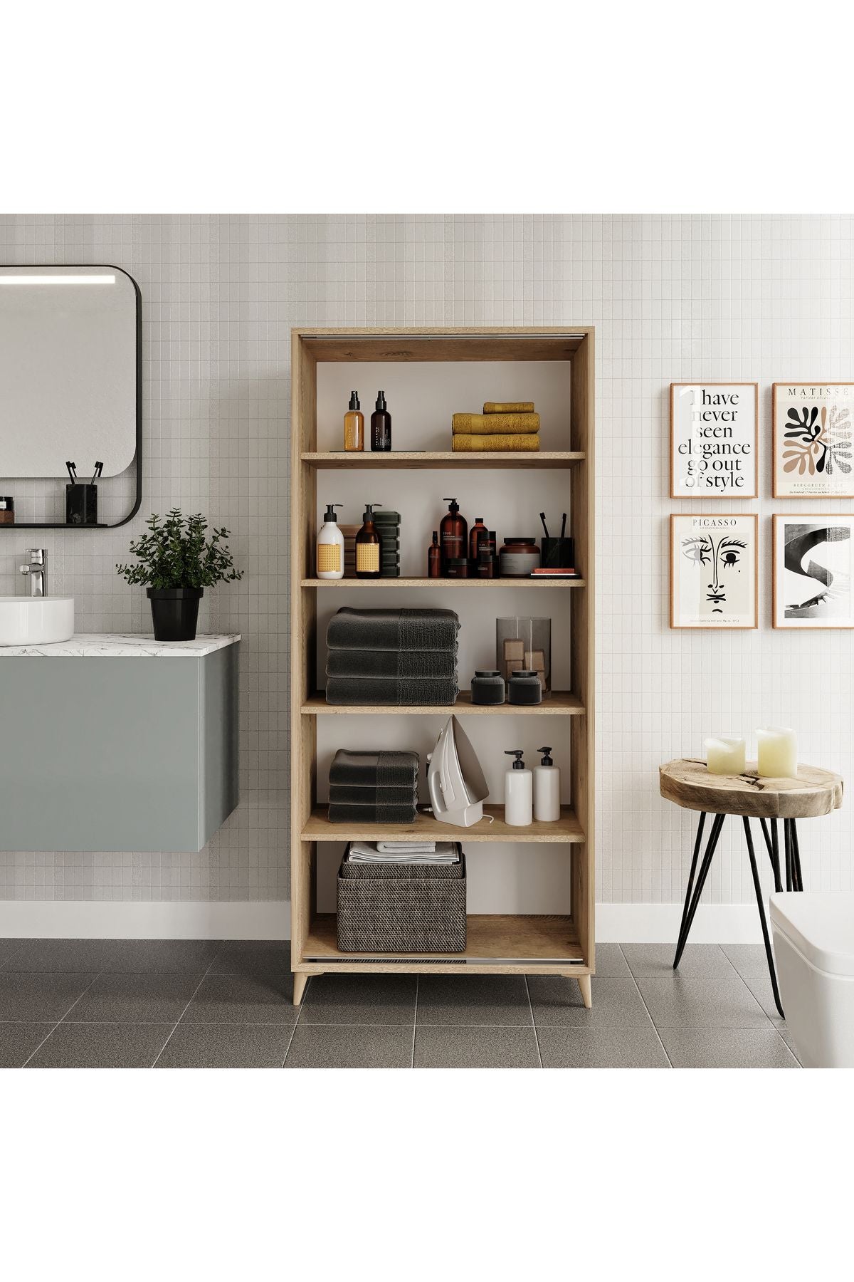 Sürgülü Çok Amaçlı Banyo Dolabı Meşe - Tamamı 1. Kalite Mdf