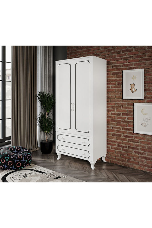 KZNMOB HOME Stil 2 Kapaklı 2 Çekmeceli Modern Gardırop, Elbise Dolabı - Tamamı 1. Kalite Mdf