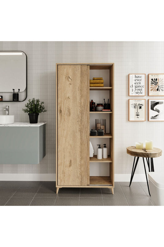 KZNMOB HOME Sürgülü Çok Amaçlı Banyo Dolabı Meşe - Tamamı 1. Kalite Mdf