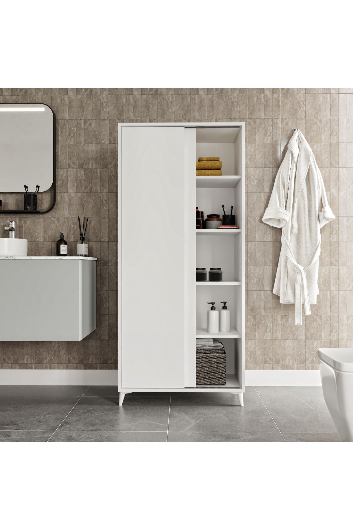 Sürgülü Çok Amaçlı Banyo Dolabı - Tamamı 1. Kalite Mdf