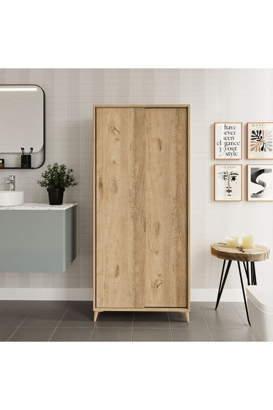 KZNMOB HOME Sürgülü Çok Amaçlı Banyo Dolabı Meşe - Tamamı 1. Kalite Mdf