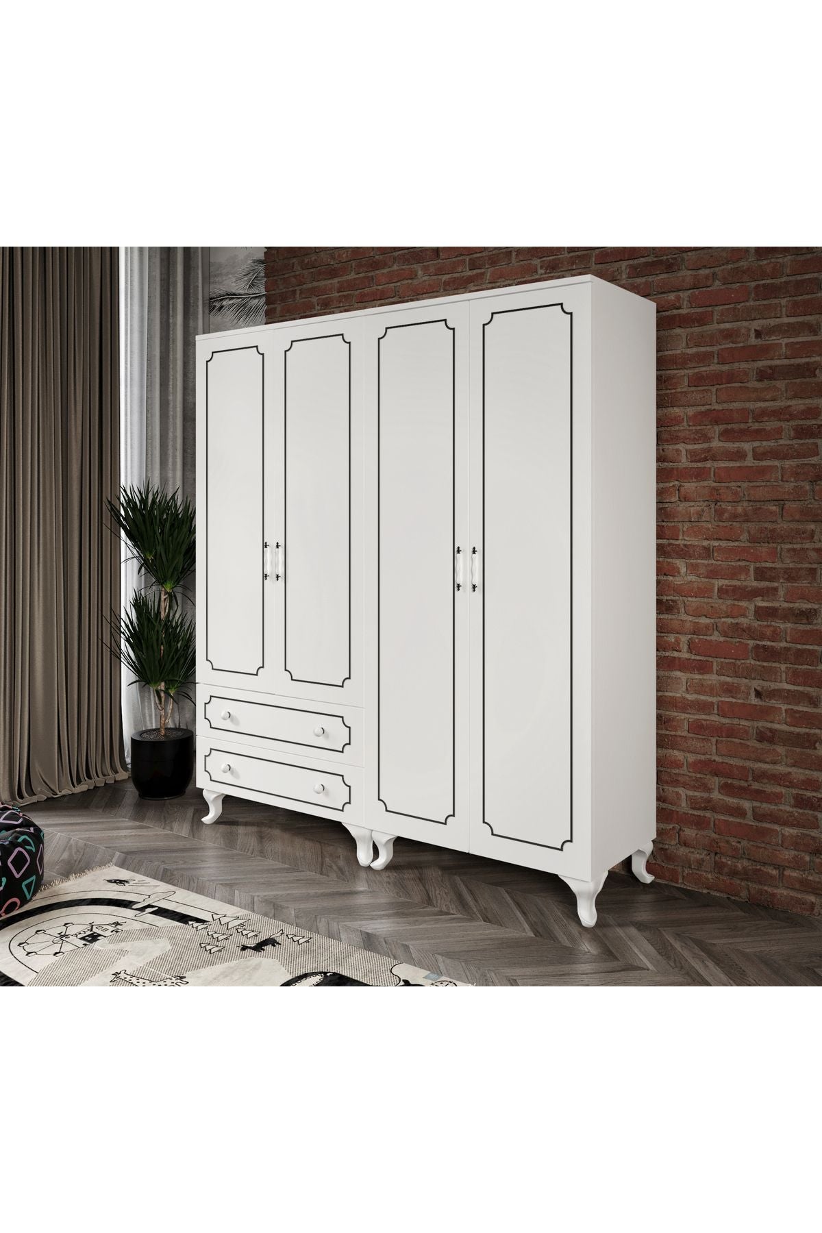Stil 4 Kapaklı 2 Çekmeceli Moduler Gardırop, Elbise Dolabı - Tamamı 1. Kalite Mdf