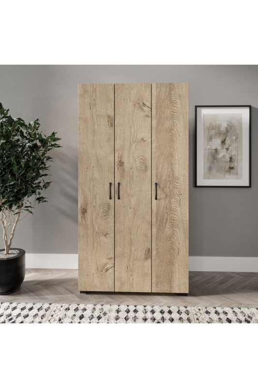 KZNMOB HOME Soft 3 Kapaklı Meşe Gardırop, Elbise Dolabı - Tamamı 1. Kalite Mdf