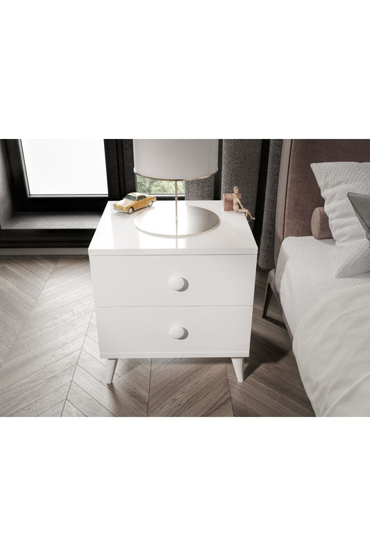 KZNMOB HOME Fındık 2 Çekmeceli Beyaz Komodin - Tamamı 1. Kalite MDFLAM