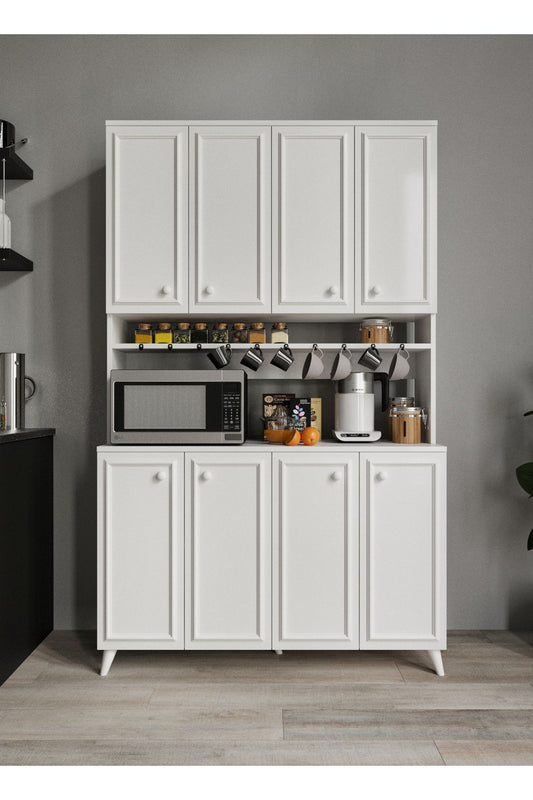KZNMOB HOME Stella Country Kahve Köşesi Beyaz, Erzak Dolabı, Kiler Dolabı, Çok Amaçlı Mutfak Dolabı