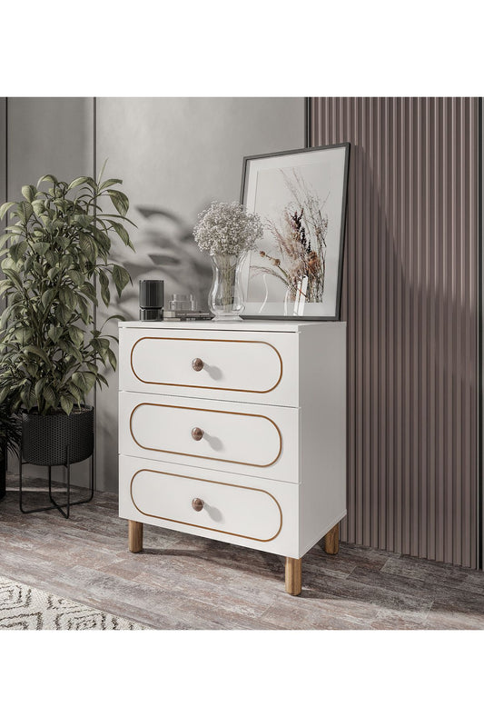 KZNMOB HOME 3 Çekmeceli Bohem Şifonyer Beyaz - Tamamı 1. Kalite MDF