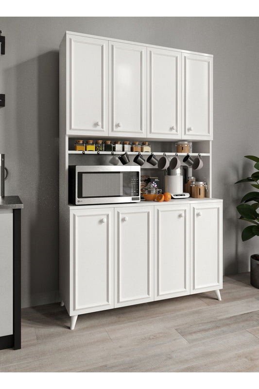 KZNMOB HOME Stella Country Kahve Köşesi Beyaz, Erzak Dolabı, Kiler Dolabı, Çok Amaçlı Mutfak Dolabı