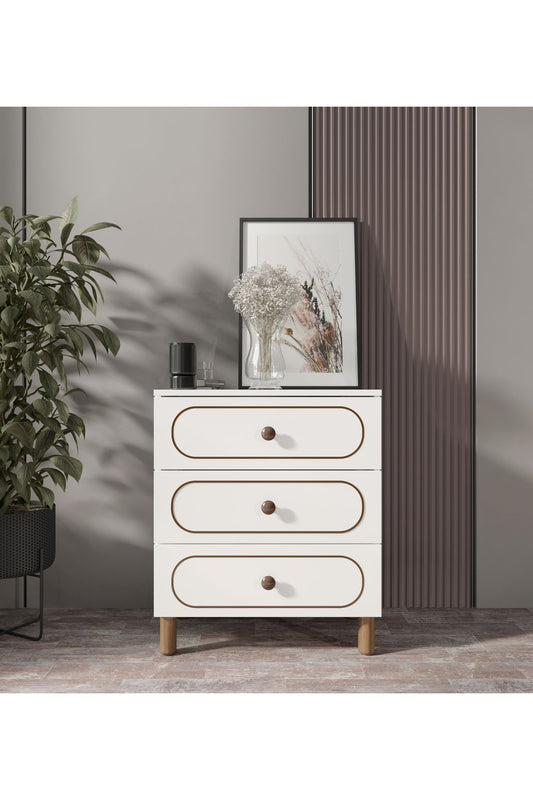 KZNMOB HOME 3 Çekmeceli Bohem Şifonyer Beyaz - Tamamı 1. Kalite MDF