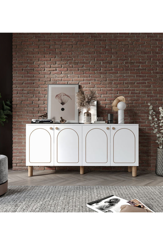 KZNMOB HOME Duru 4 Kapaklı Çok Amaçlı Bohem Konsol, Bohem Tarzda Yüksek Konsol - Tamamı 1. Kalite Mdf