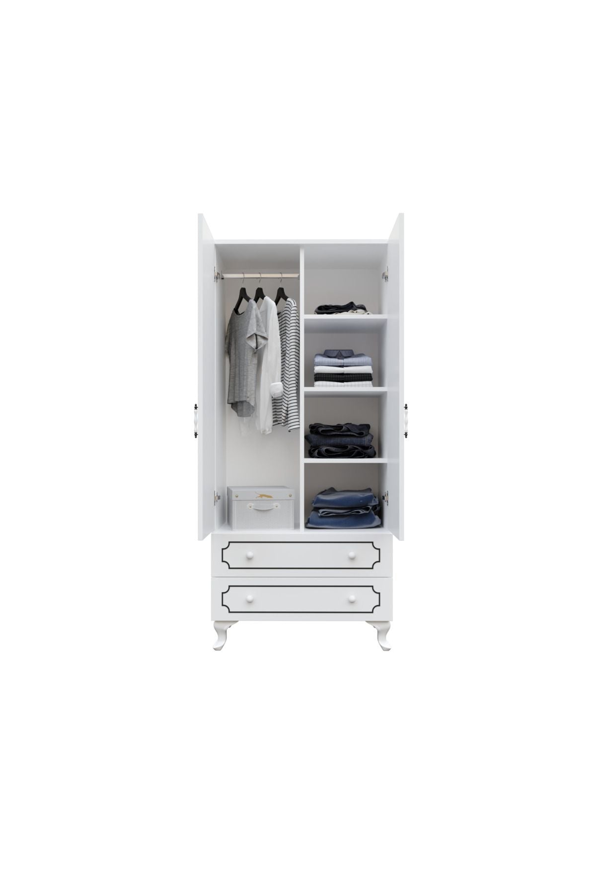 Stil 2 Kapaklı 2 Çekmeceli Modern Gardırop, Elbise Dolabı - Tamamı 1. Kalite Mdf