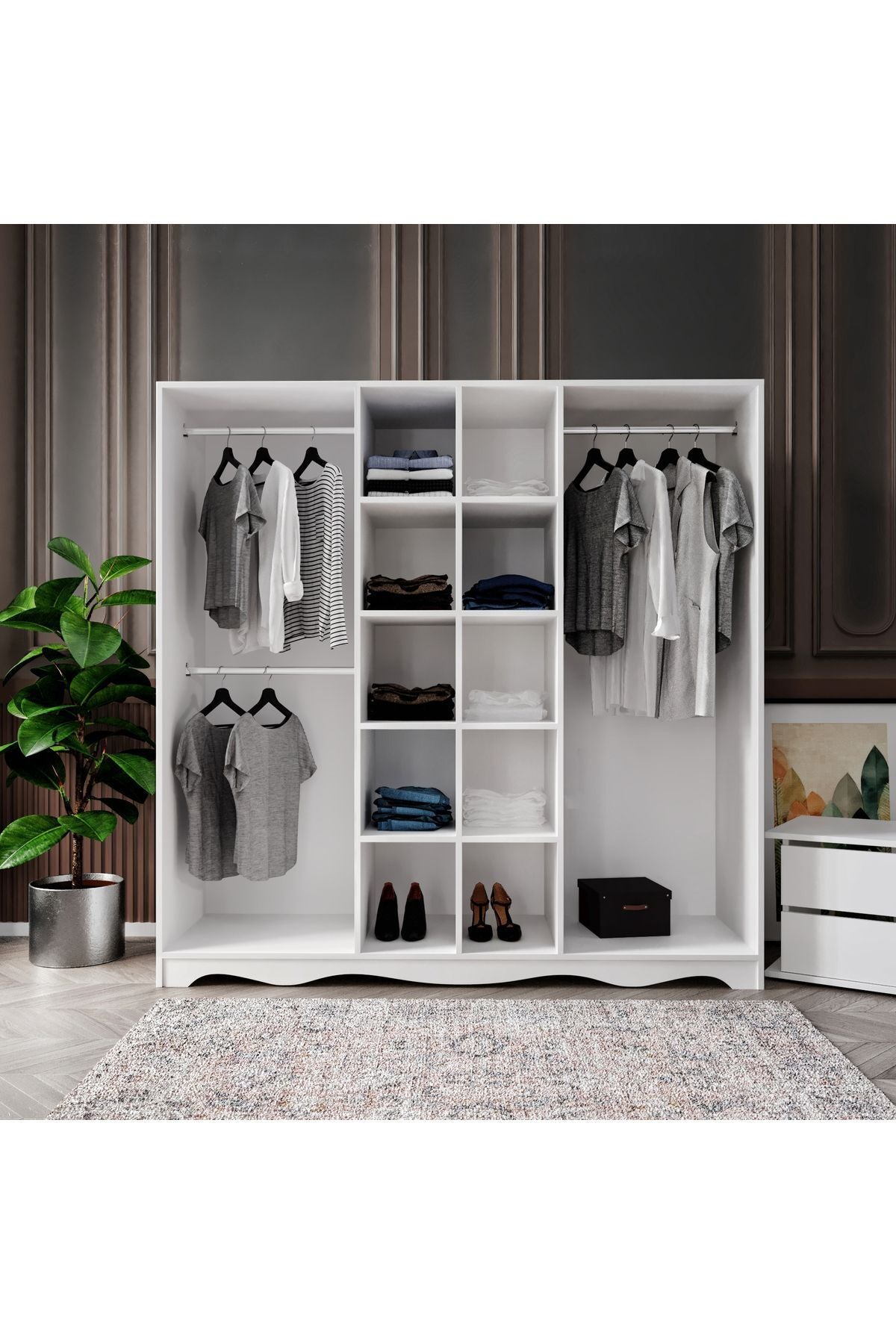 Free 6 Kapaklı 2 Çekmeceli Modern Modüler Gardırop, Elbise Dolabı - Tamamı 1. Kalite Mdf