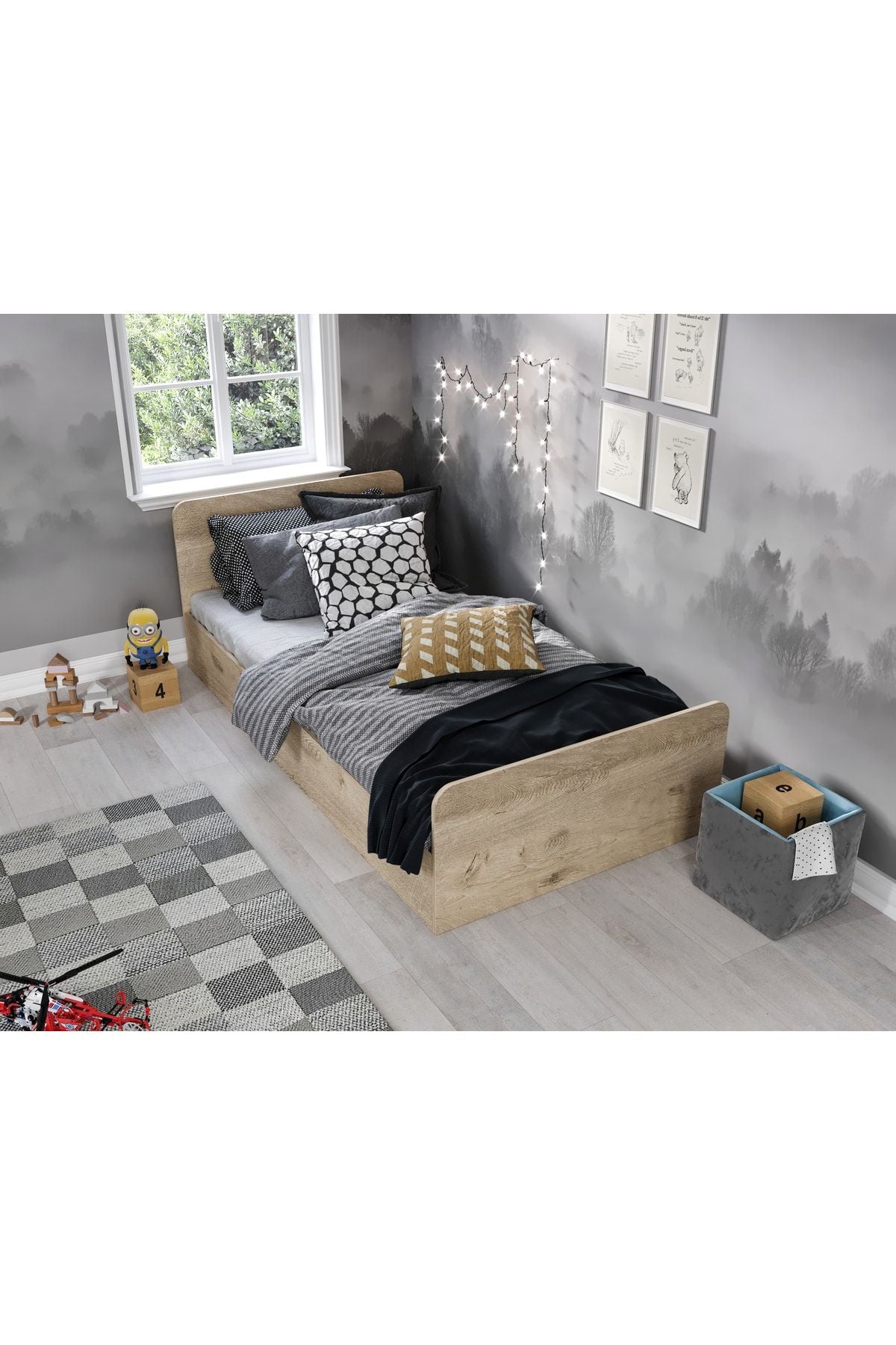 Tek Kişilik Modern Meşe Mdf Karyola - 100cm X 200cm Ölçülerinde