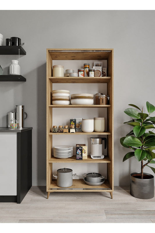 KZNMOB HOME Sürgülü Çok Amaçlı Meşe Mutfak Dolabı, Erzak Dolabı, Kavanoz Dolabı, Kiler Dolabı