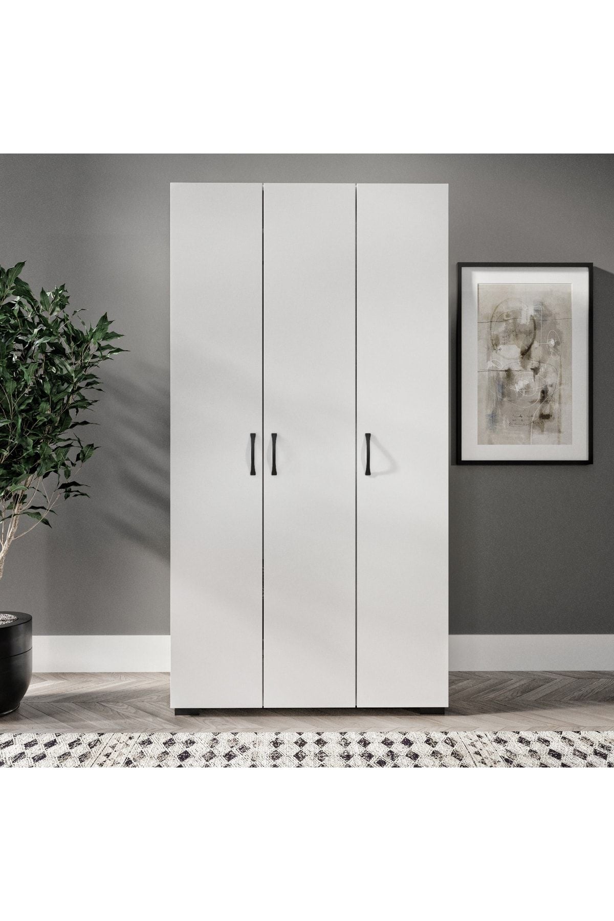 Soft 3 Kapaklı Beyaz Gardırop, Elbise Dolabı - Tamamı 1. Kalite Mdf