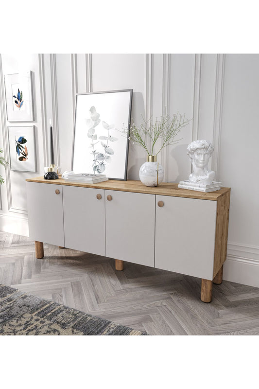 KZNMOB HOME Işık Çok Amaçlı Bohem Konsol Meşe-Kumtaşı, Bohem Salon Mobilyası - Tamamı MDF