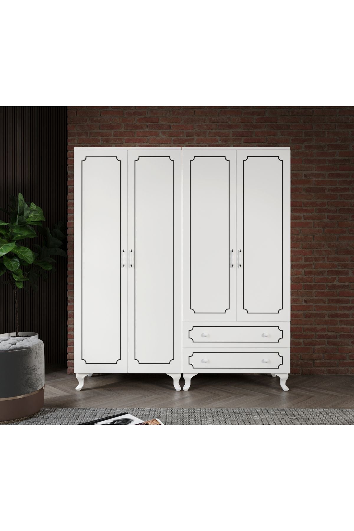 Stil 4 Kapaklı 2 Çekmeceli Moduler Gardırop, Elbise Dolabı - Tamamı 1. Kalite Mdf
