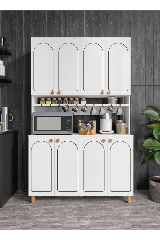 KZNMOB HOME Stella Bohem Tarzda Kahve Köşesi Beyaz, Erzak Dolabı, Kiler Dolabı, Çok Amaçlı Mutfak Dolabı