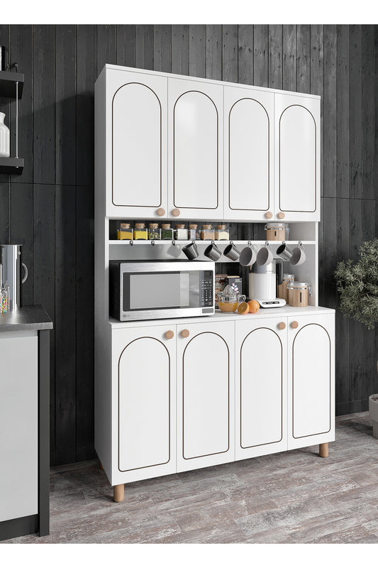 KZNMOB HOME Stella Bohem Tarzda Kahve Köşesi Beyaz, Erzak Dolabı, Kiler Dolabı, Çok Amaçlı Mutfak Dolabı