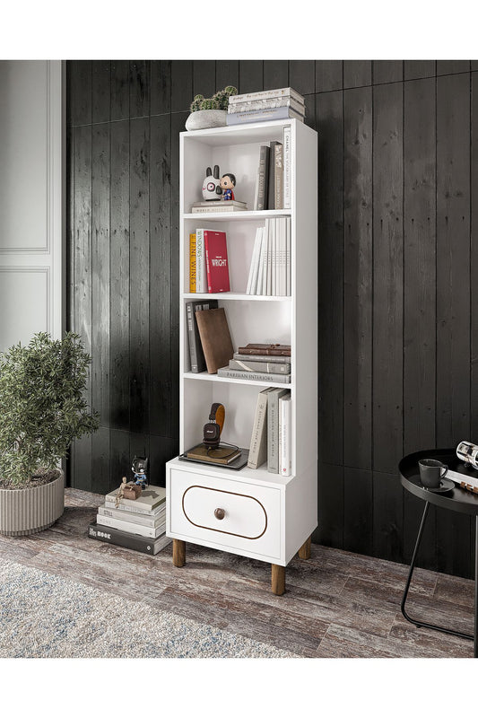 KZNMOB HOME Bohem Tarzda Çekmeceli Kitaplık Beyaz - Tamamı 1. Kalite MDF
