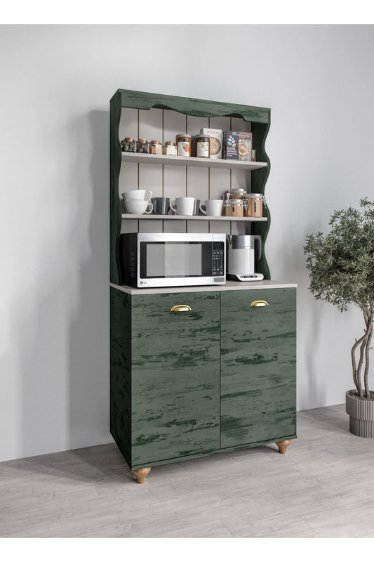 KZNMOB HOME Bohem Tarzda Kahve Köşesi Kaktüs Yeşili, Erzak Dolabı, Kiler Dolabı, Çok Amaçlı Mutfak Dolabı