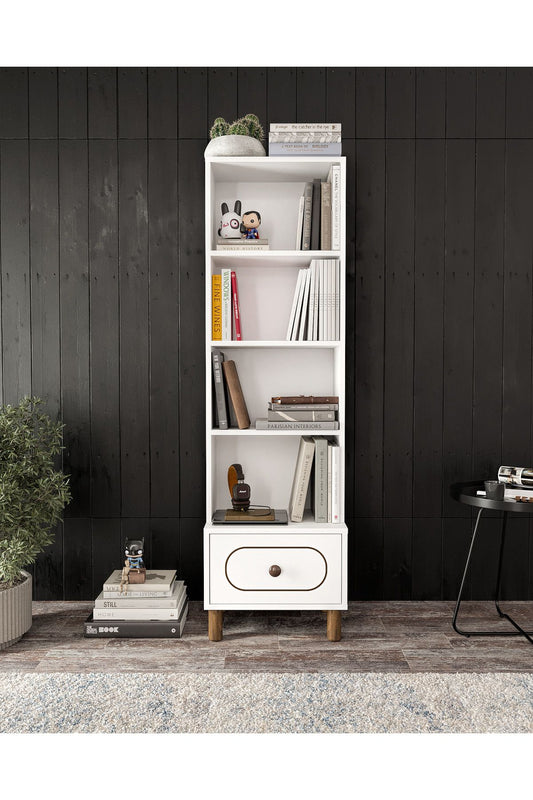 KZNMOB HOME Bohem Tarzda Çekmeceli Kitaplık Beyaz - Tamamı 1. Kalite MDF