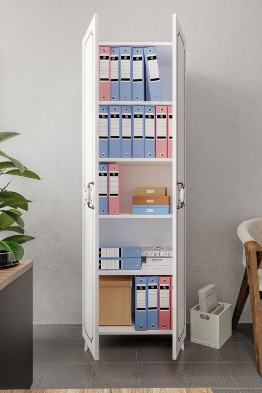 KZNMOB HOME 2 Kapaklı 5 Bölmeli Geniş Dosya, Klasör Evrak, Ofis Dolabı Beyaz - Tamamı 1. Kalite MDF