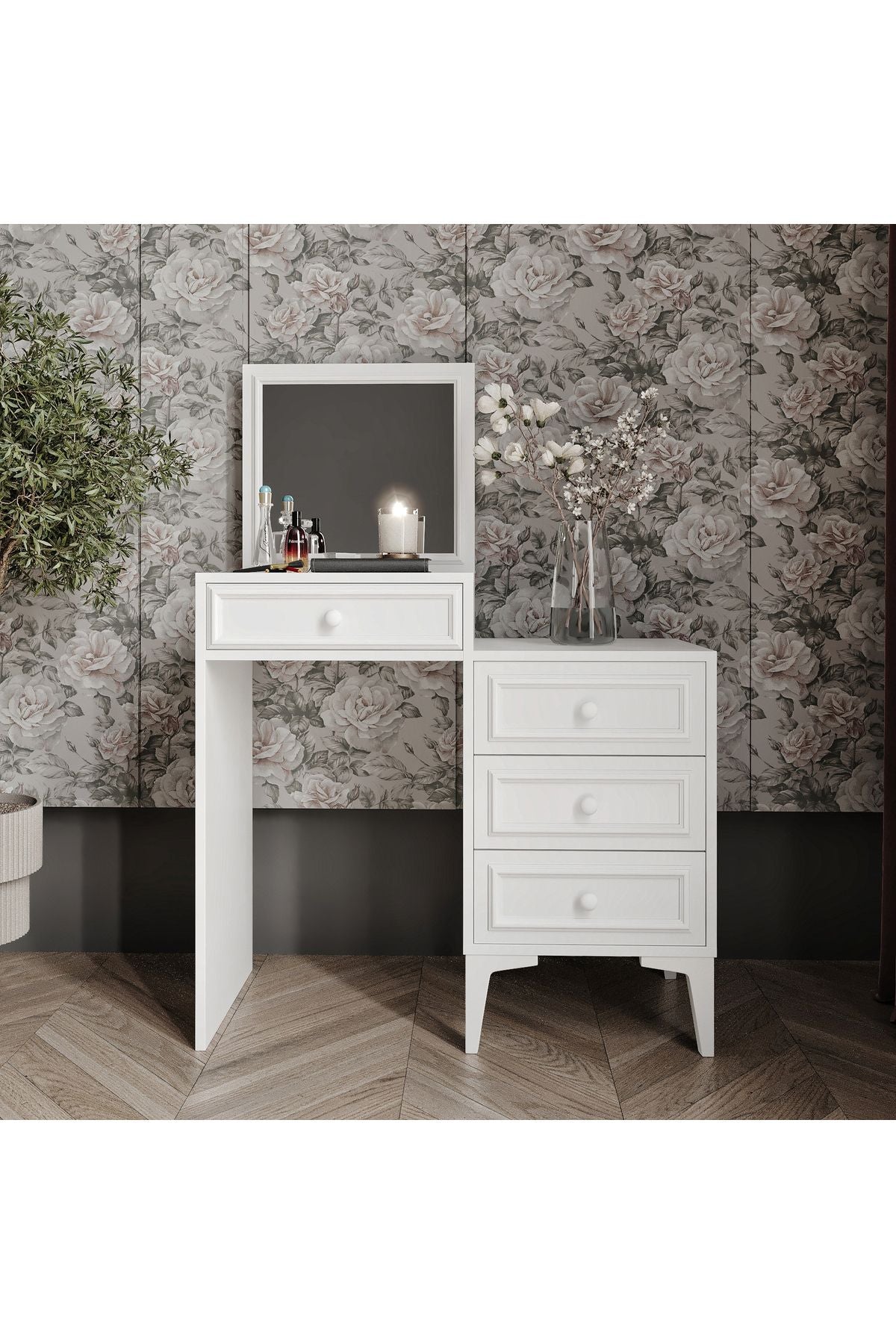 Stella Country Tarzı Aynalı Makyaj Masası - Tamamı 1. Kalite MDF