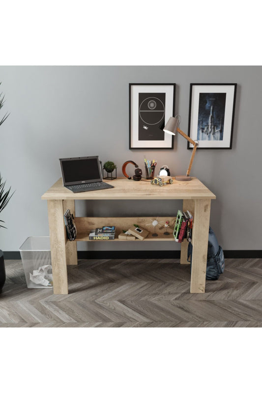 KZNMOB HOME Study Raflı Çalışma Masası Bilgisayar Masası Ofis Masası Meşe - Tamamı 1. Kalite Mdf