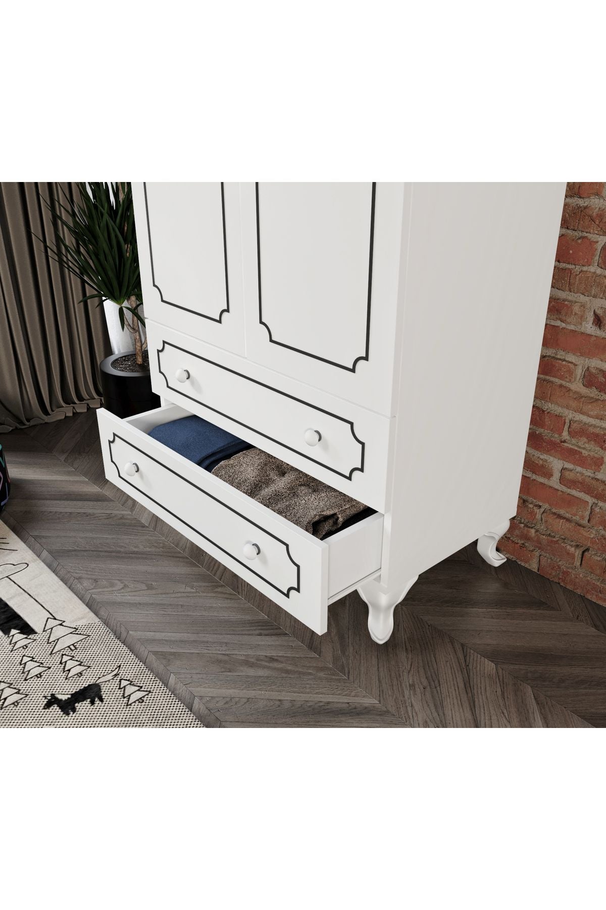 Stil 2 Kapaklı 2 Çekmeceli Modern Gardırop, Elbise Dolabı - Tamamı 1. Kalite Mdf