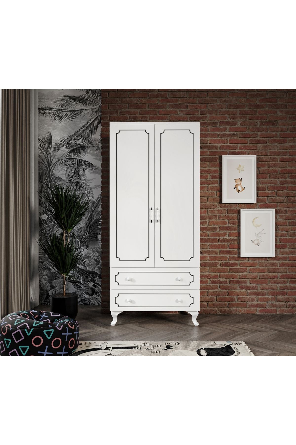 Stil 2 Kapaklı 2 Çekmeceli Modern Gardırop, Elbise Dolabı - Tamamı 1. Kalite Mdf