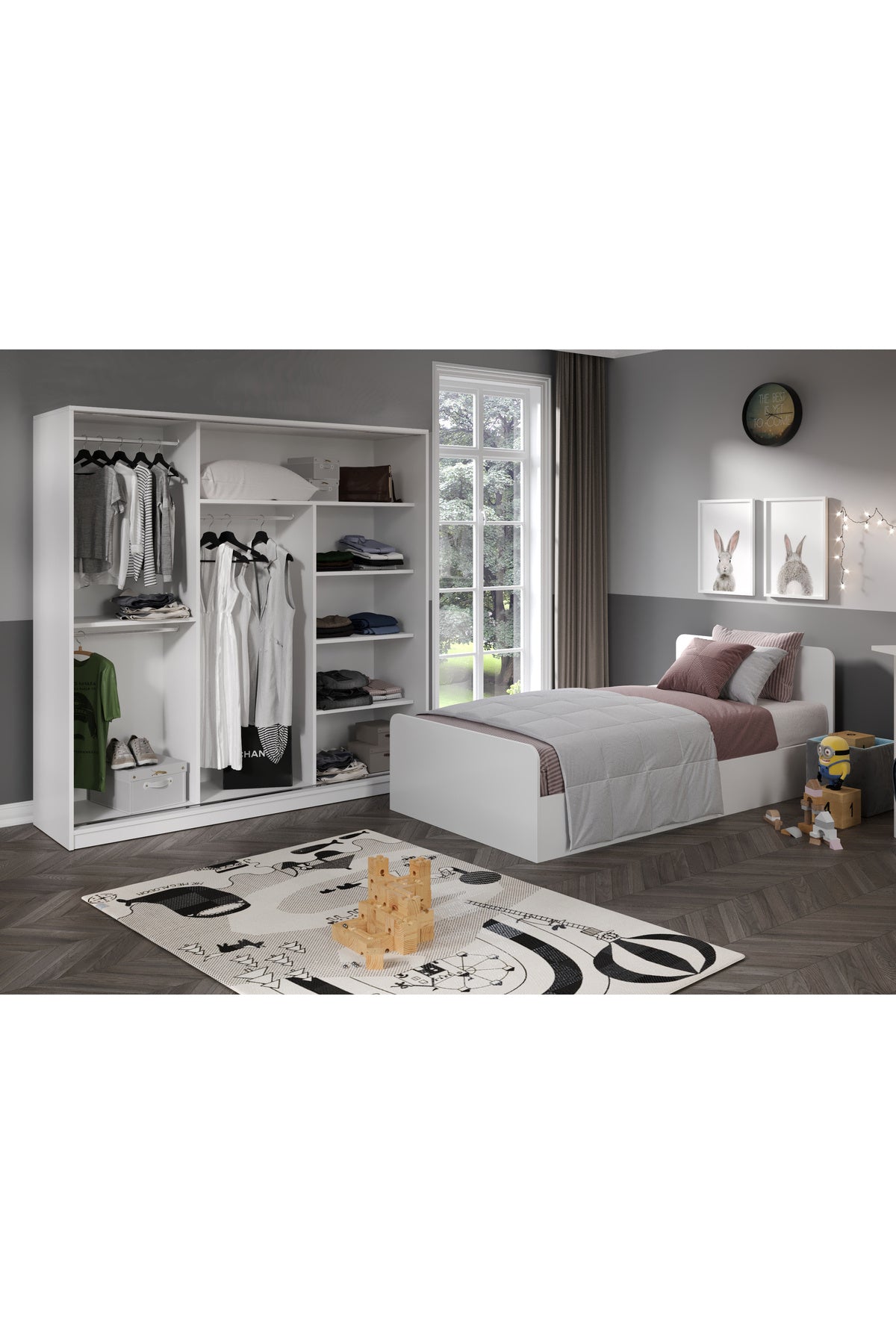 Anemon 3 Parçalı Tek Kişilik Mdf Genç Odası Takımı - Tamamı 1. Kalite Mdf Gardrop, Masa, Karyola