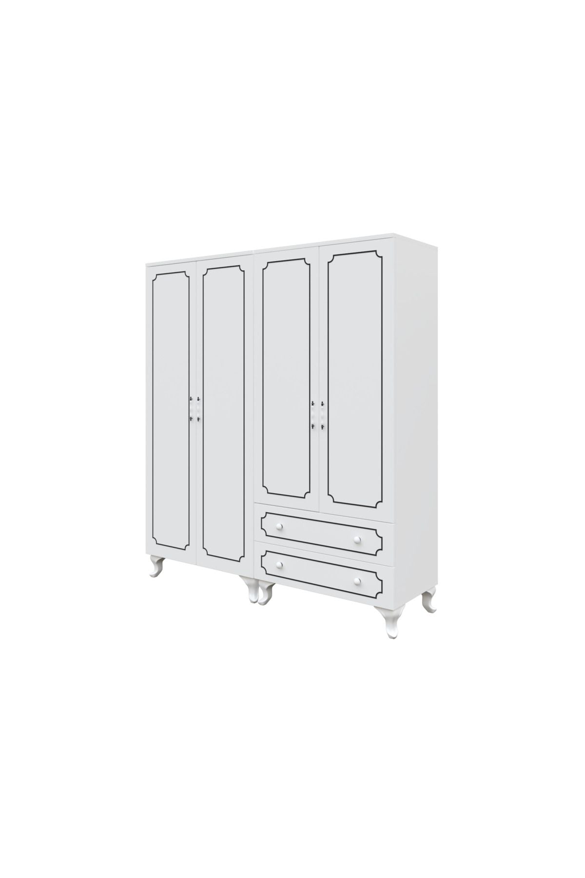 Stil 4 Kapaklı 2 Çekmeceli Moduler Gardırop, Elbise Dolabı - Tamamı 1. Kalite Mdf