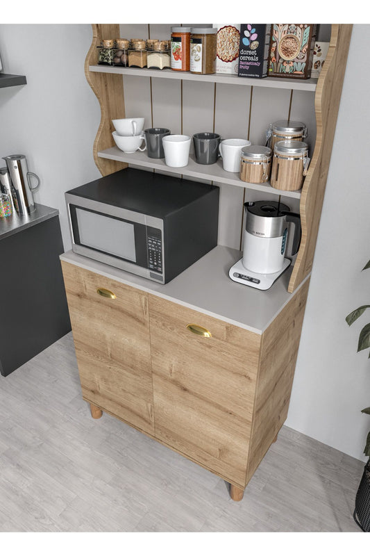 KZNMOB HOME Bohem Tarzda Kahve Köşesi Bahar Meşe, Erzak Dolabı, Kiler Dolabı, Çok Amaçlı Mutfak Dolabı