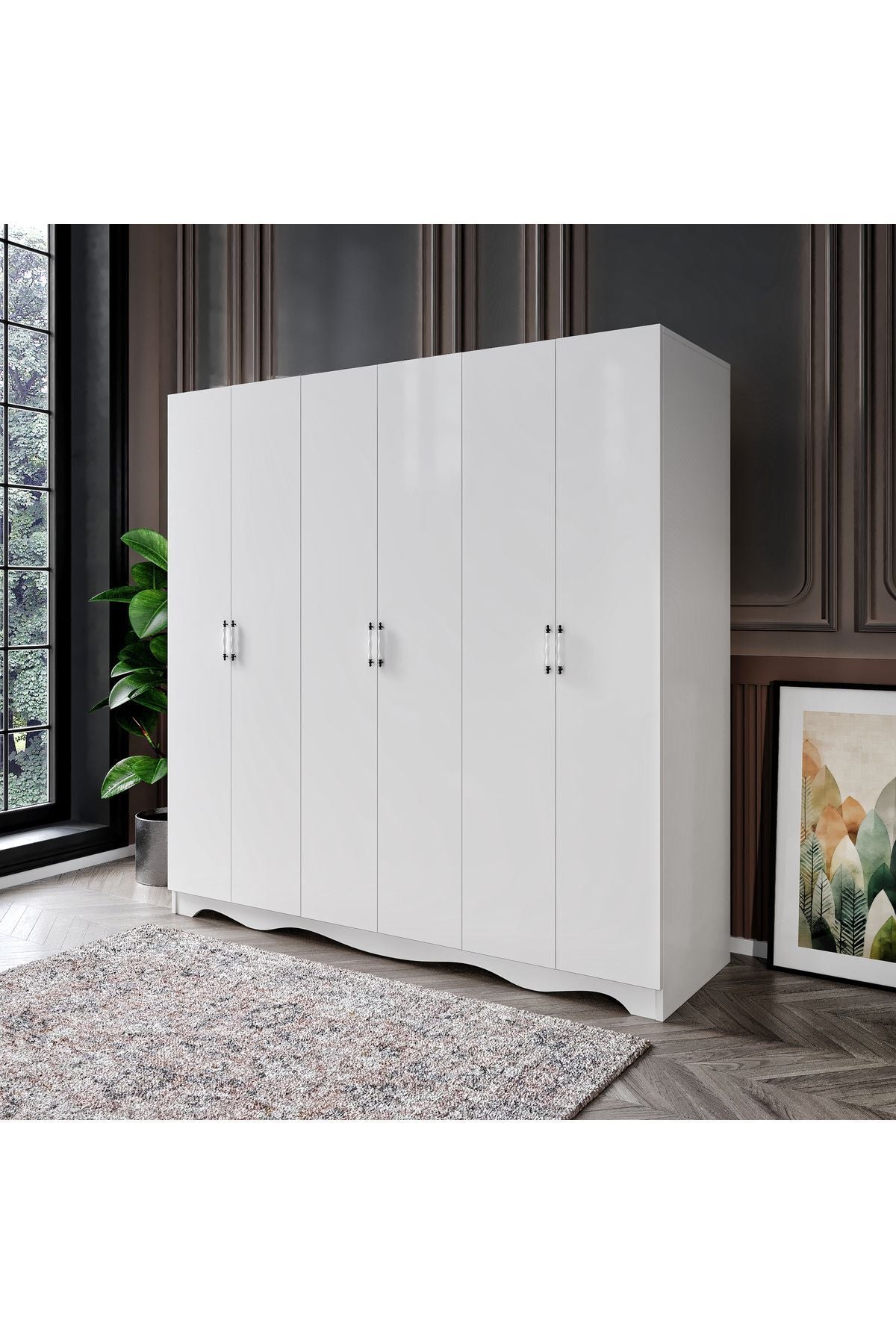 Free 6 Kapaklı 2 Çekmeceli Modern Modüler Gardırop, Elbise Dolabı - Tamamı 1. Kalite Mdf