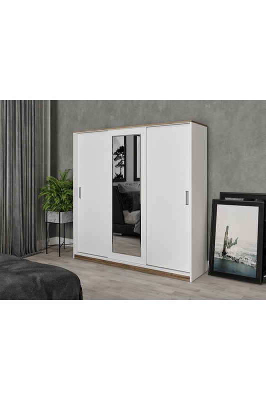 KZNMOB HOME Samira 3 Kapaklı Sürgülü Aynalı Gardrop Elbise Dolabı - Tamamı Mdf