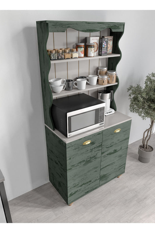 KZNMOB HOME Bohem Tarzda Kahve Köşesi Kaktüs Yeşili, Erzak Dolabı, Kiler Dolabı, Çok Amaçlı Mutfak Dolabı