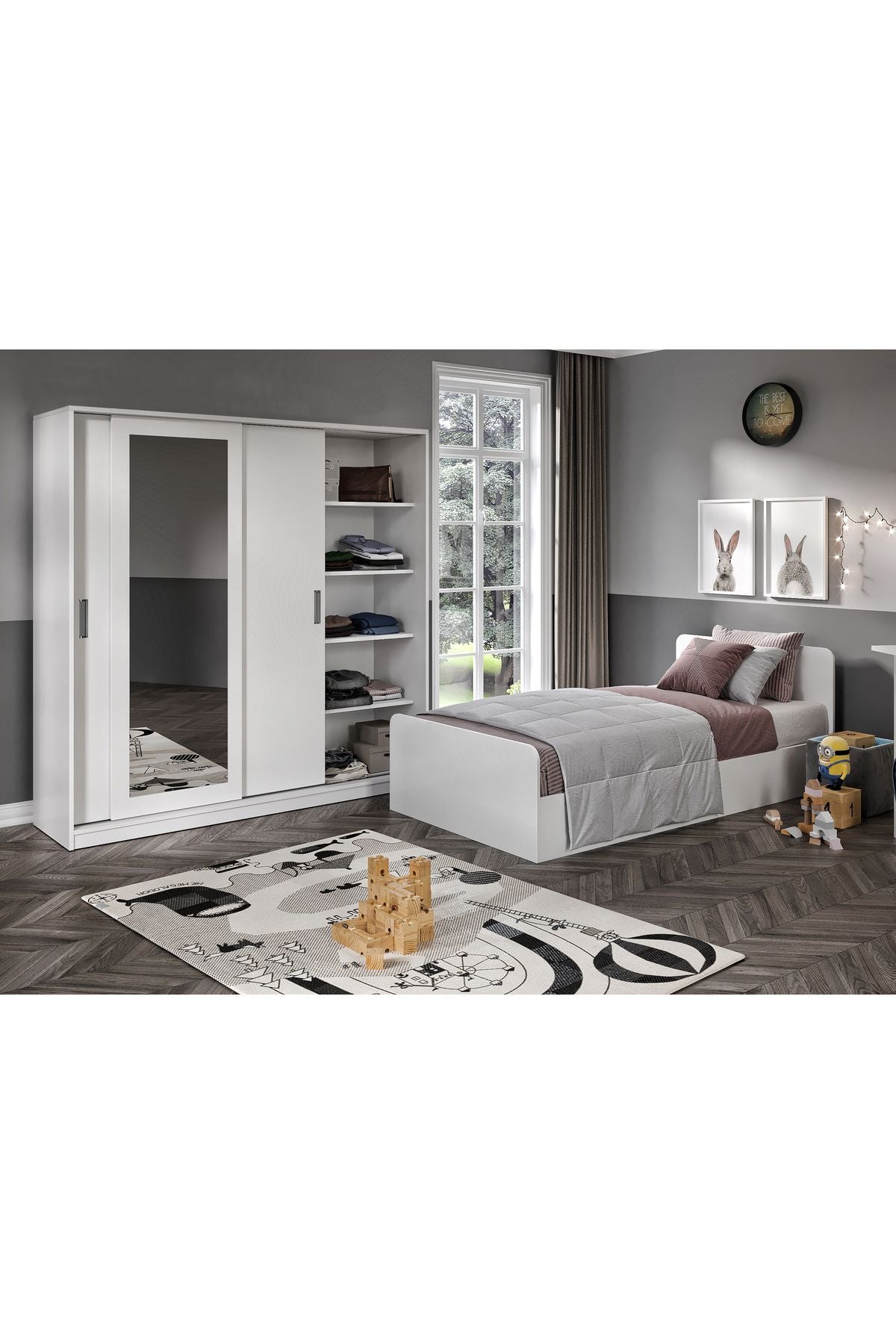 Anemon 3 Parçalı Tek Kişilik Mdf Genç Odası Takımı - Tamamı 1. Kalite Mdf Gardrop, Masa, Karyola