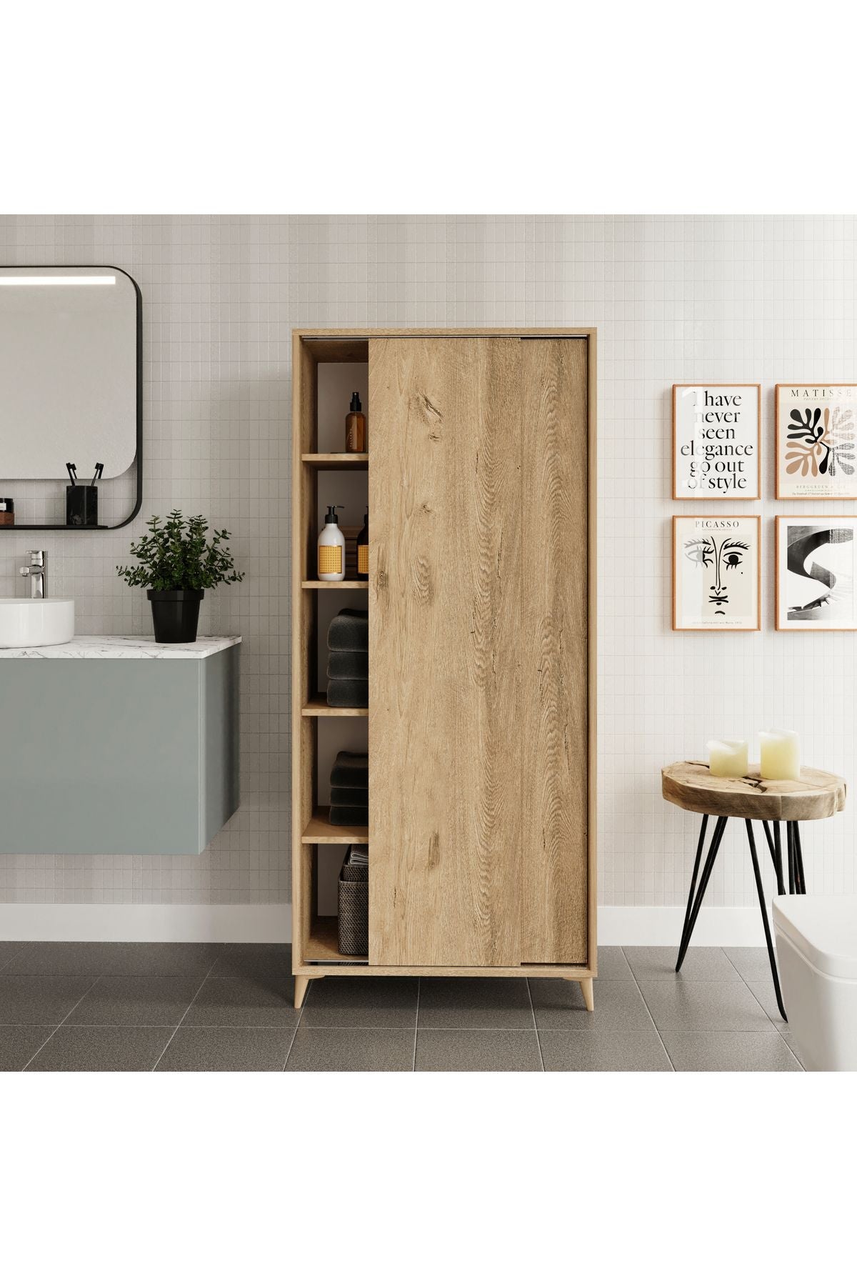 Sürgülü Çok Amaçlı Banyo Dolabı Meşe - Tamamı 1. Kalite Mdf
