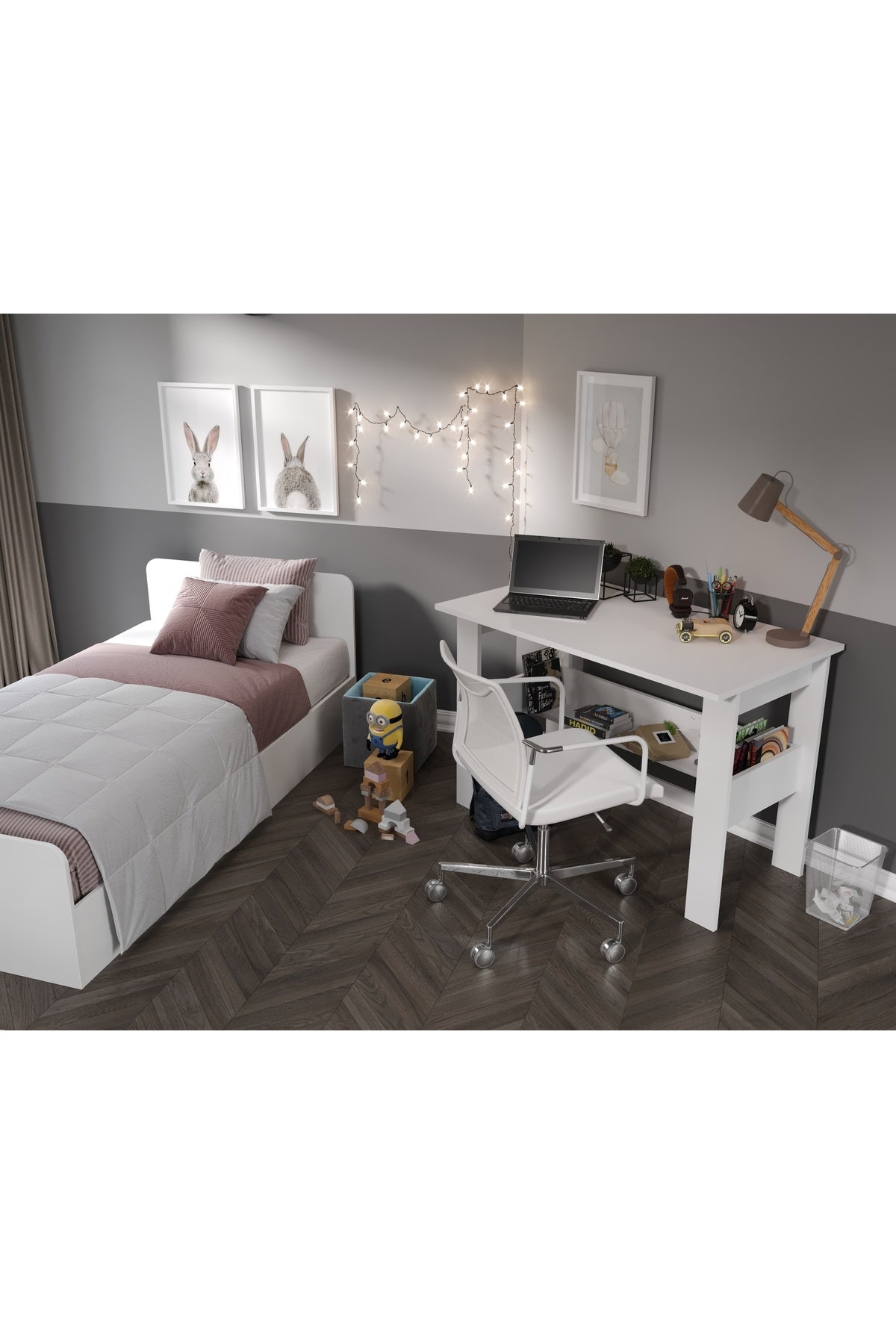 Anemon 3 Parçalı Tek Kişilik Mdf Genç Odası Takımı - Tamamı 1. Kalite Mdf Gardrop, Masa, Karyola