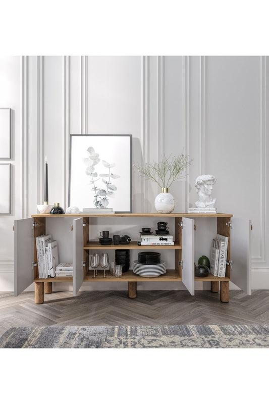 KZNMOB HOME Işık Çok Amaçlı Bohem Konsol Meşe-Kumtaşı, Bohem Salon Mobilyası - Tamamı MDF