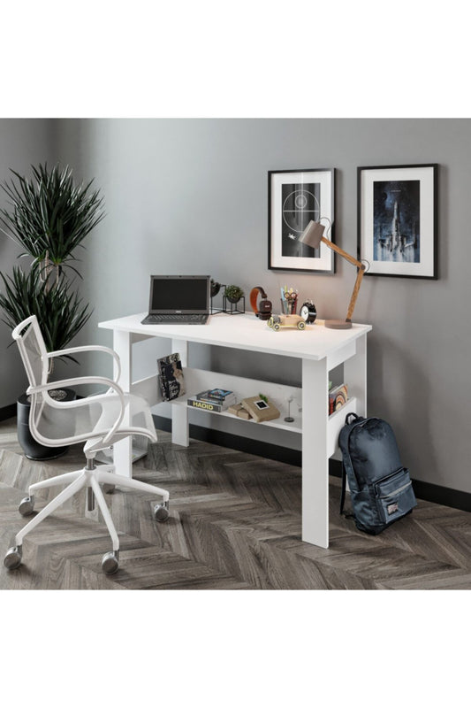 KZNMOB HOME Study Raflı Çalışma Masası Bilgisayar Masası Ofis Masası Beyaz - Tamamı 1. Kalite Mdf