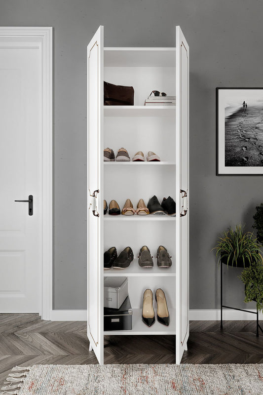 KZNMOB HOME 2 Kapaklı 5 Bölmeli Geniş Çok Amaçlı Ayakkabı Dolabı, Ayakkabılık - Tamamı 1. Kalite MDF