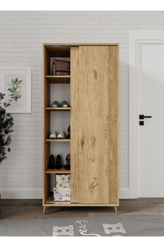 KZNMOB HOME Sürgülü Çok Amaçlı Ayakkabı Dolabı, Ayakkabılık Meşe - Tamamı 1. Kalite Mdf