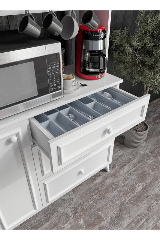 KZNMOB HOME Stella Country Kahve Köşesi Beyaz-Meşe 90cm, Erzak Dolabı, Kiler Dolabı, Çok Amaçlı Mutfak Dolabı