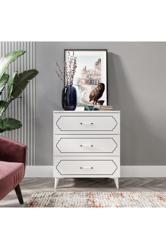 KZNMOB HOME Hayal 3 Çekmeceli Modern Şifonyer Beyaz - Tamamı 1. Kalite Mdf