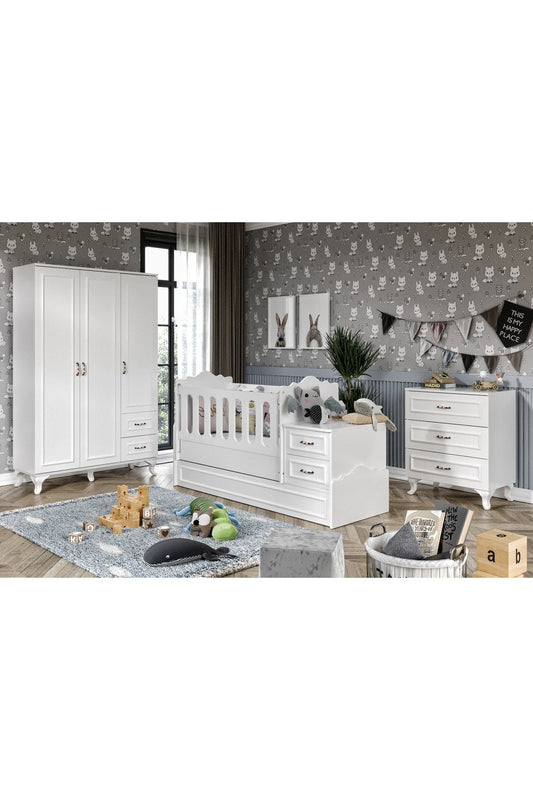 KZNMOB HOME Kartopu Country Tarzı Bebek Odası Takımı Beyaz - 3 Parçalı Tamamı 1. Kalite Mdf