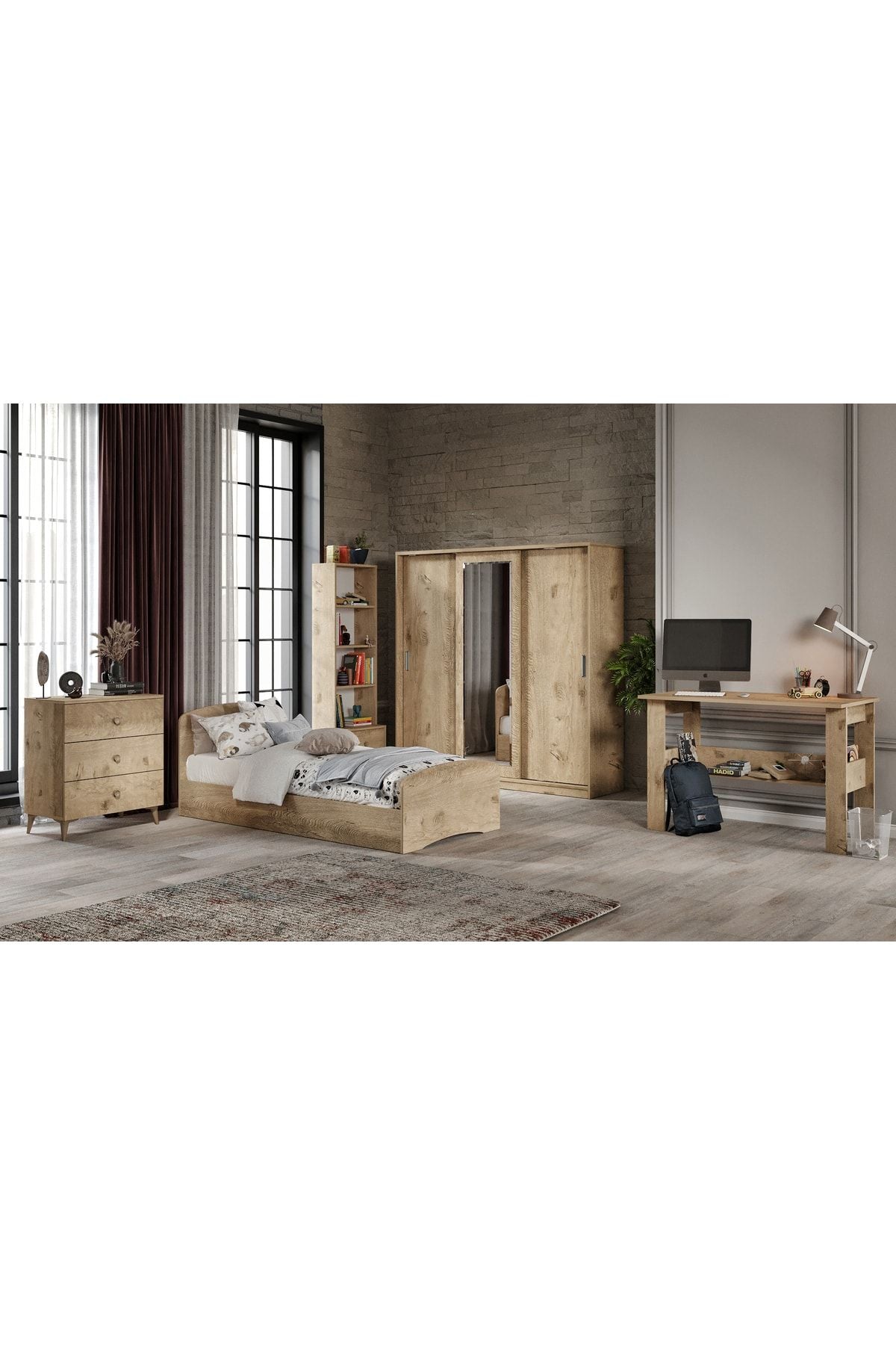 Samira Modern Genç Odası Takımı Meşe - 5 Parçalı Ve Tamamı 1. Kalite Mdf