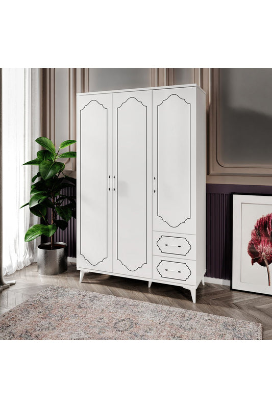 KZNMOB HOME Hayal 3 Kapaklı 2 Çekmeceli Modern Gardırop Elbise Dolabı Beyaz - Tamamı 1. Kalite Mdf